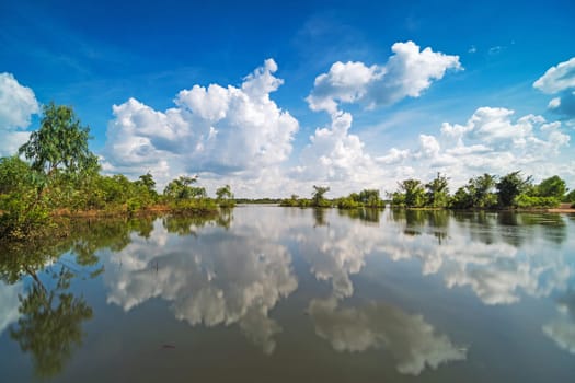 Lake With Reflection Clouds, idyllic landscape with standing water