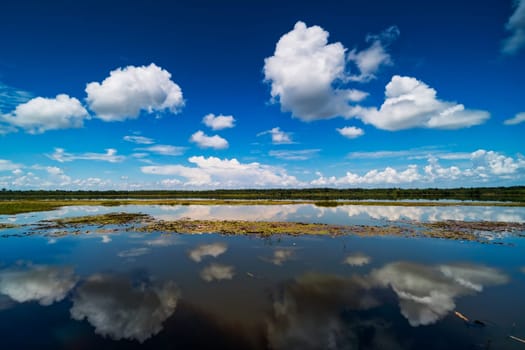 Lake With Reflection Clouds, idyllic landscape with standing water