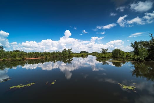 Lake With Reflection Clouds, idyllic landscape with standing water