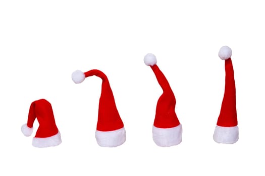 Set of Santa Claus hats isolated on a white background. Christmas decorations background.