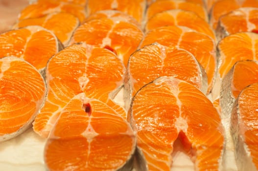 Atlantic Salmon Cutlets at fish market in Sydney, New South Wales, Australia