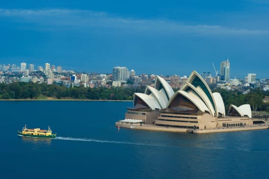 SYDNEY, AUSTRALIA - AUGUST 15, 2017: View of the Opera House from the Harbor Bridge in Sydney, Australia