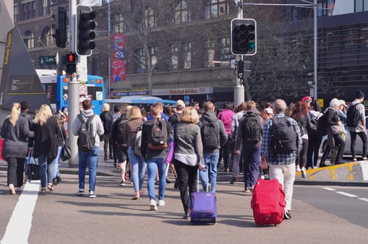 SYDNEY, AUSTRALIA - AUGUST 14, 2017: Traffics on George Street and Lee Street in front of Central Railway Station in Sydney, Australia
