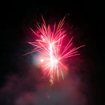 Fireworks display over dark sky