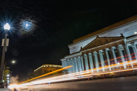 Archives of the United States of America Night Light Streaks Moon Dark Sky