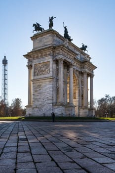 Arco della Pace (Porta Sempione) Sunrise in Milan Italy Traveling Sightseeing Destination Winter 2016 Blue Sky Outdoors Beautiful Monument Architecture