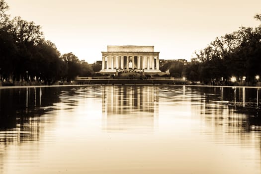 Abraham Lincoln Memorial National Mall Night Sunset Black and White Beige Vintage
