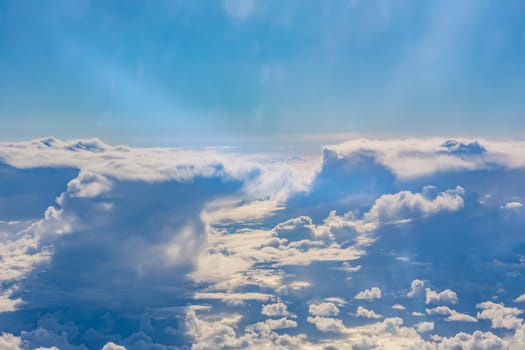 Above Clouds Airplane Window Blue Daytime Fluffy Column Wispy White Puffy