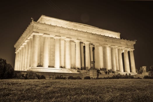 Abraham Lincoln Memorial National Mall Night Sunset Black and White Beige Vintage