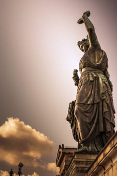 Bavaria Statue Woman Iconic Ruhmeshalle Outdoors Landmark Daytime Old Blue Sky Clouds Travel Tourist Munich Germany Europe