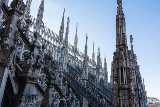 Detail Spires of Duomo Cathedral in Milan, Italy Gothic Architecture Closeup Travel Destination Famous