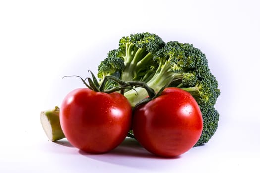 Broccoli Tomatoes Red Green Vegetables Fresh Food Group Isolated White Background