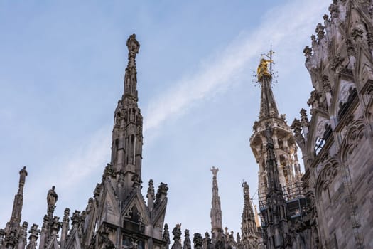 Detail Spires of Duomo Cathedral in Milan, Italy Gothic Architecture Closeup Travel Destination Famous