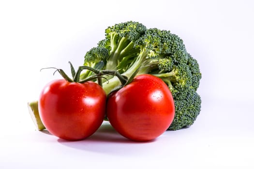 Broccoli Tomatoes Red Green Vegetables Fresh Food Group Isolated White Background