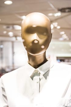 Fashion Mannequin Plastic Form Model Clothes Button Up Shirt Store Bright Lights Display Window Mall Shopping Commercial