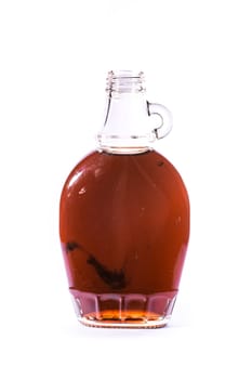 Glass Jar Jug Clear Brown Maple Syrup Container White Isolated Background Ingredient Food Sweet Dessert