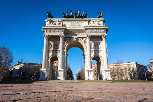 Arco della Pace (Porta Sempione) Sunrise in Milan Italy Traveling Sightseeing Destination Winter 2016 Blue Sky Outdoors Beautiful Monument Architecture