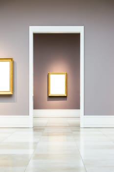 Art Museum Frame Dark Grey Wall Ornate Minimal Design White Isolated Clipping Path Template