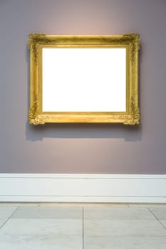 Art Museum Frame Dark Grey Wall Ornate Minimal Design White Isolated Clipping Path Template