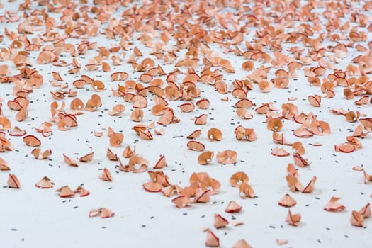 Red Pencil Shavings Closeup Texture Background White Pieces Dust Art Drawing Pieces
