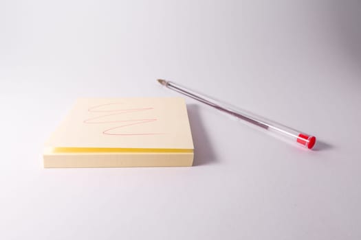 Red Pen Ink Writing Sticky Note Notepad Reminder Scribble White Background