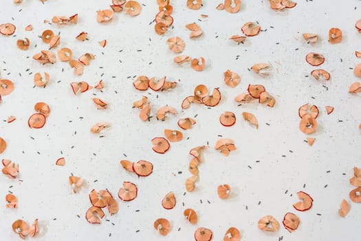 Red Pencil Shavings Closeup Texture Background White Pieces Dust Art Drawing Pieces