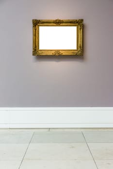 Art Museum Frame Dark Grey Wall Ornate Minimal Design White Isolated Clipping Path Template