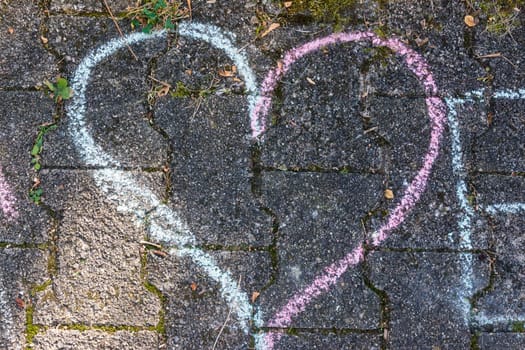 Sidewalk Concrete Stone Heart Chalk Drawing Children Playing Texture