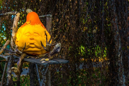 Pumpkin Scary Funny Face Expressive Comedy Halloween Holiday Outhouse Diving Board Head Seasonal Sculpture Decoration