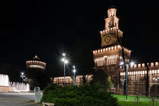 Sforza Castle Milan Italy Monument Medieval Architecture Historical Winter Blue Skies 2016 Travel Destination Sightseeing
