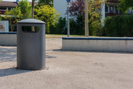 Public Park Outdoor Trash Can Sunny Day Recycling Metal