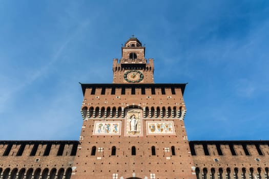Sforza Castle Milan Italy Monument Medieval Architecture Historical Winter Blue Skies 2016 Travel Destination Sightseeing