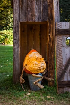 Pumpkin Scary Funny Face Expressive Comedy Halloween Holiday Outhouse Diving Board Head Seasonal Sculpture Decoration