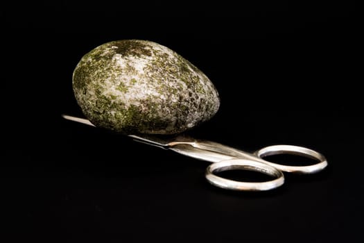 Rock Beats Scissors Crush Metal Stone Dirty Black Isolated Background Game