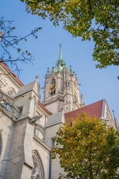 Saint Paul Church Cathedral Catholic Christian Exterior Architecture Munich Germany Europe Historic Landmark Blue Sky Autumn Outdoors