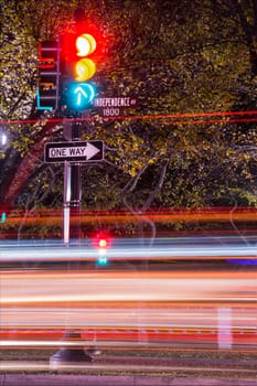 Rushing Car Light Streaks Traffic on Independence Avenue Washington DC USA