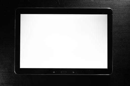 Blank Tablet White Screen Android Black Stylish Corporate Wood Desk