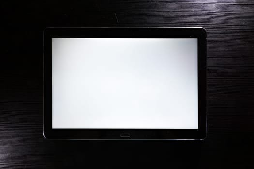 Blank Tablet White Screen Android Black Stylish Corporate Wood Desk