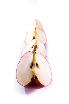 Bright Red Fresh Fruit Apple Slices Quarters Pieces Healthy Isolated White Background Food