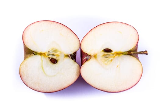 Bright Red Apple Cross Section Slice Cut Cross Section Inside Closeup Detail Fresh Fruit White Isolated Background