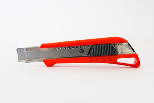 Bright Red Box Cutter Metal Blades New Clean Object White Background