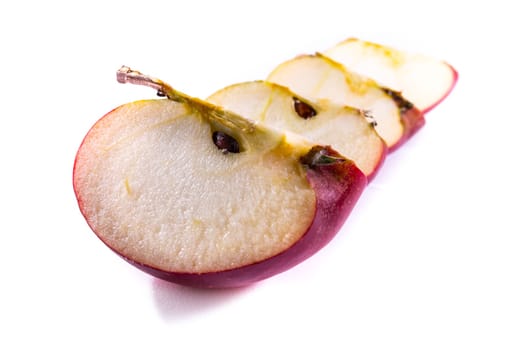 Bright Red Fresh Fruit Apple Slices Quarters Pieces Healthy Isolated White Background Food