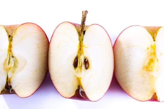 Bright Red Fresh Fruit Apple Slices Quarters Pieces Healthy Isolated White Background Food
