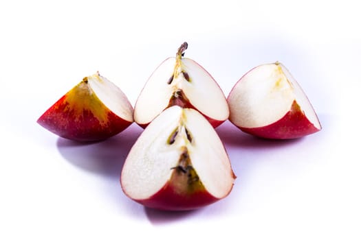 Bright Red Fresh Fruit Apple Slices Quarters Pieces Healthy Isolated White Background Food