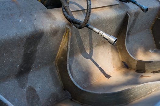 Bulldozer Digger Shovel Hose Disconnected Detail Close Industrial