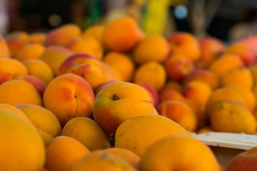 Close Up Bunch of Colorful Peaches Local Food Market