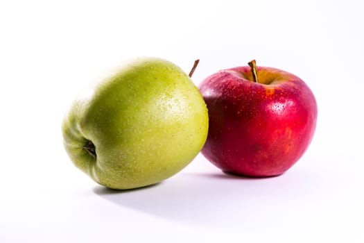 Red Green Apples Together Pair Couple Fruit Fresh Food Delciious White Isolated Background