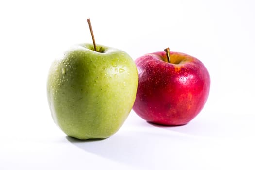Red Green Apples Together Pair Couple Fruit Fresh Food Delciious White Isolated Background