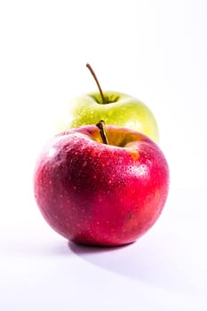 Red Green Apples Together Pair Couple Fruit Fresh Food Delciious White Isolated Background