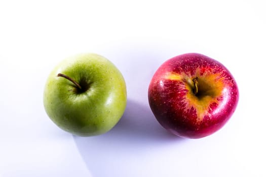 Red Green Apples Together Pair Couple Fruit Fresh Food Delciious White Isolated Background